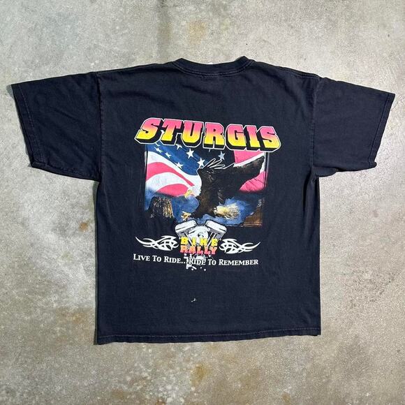 Vintage Y2K Sturgis Bike Rally Tee Mens XL Front Back AOP Faded Black Pink Shirt - Picture 1 of 6